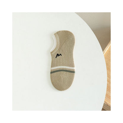 Socks men summer letter M boneless stitching invisible boat socks two bar striped short socks men exposed ankle wearing cotton image 15