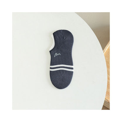 Socks men summer letter M boneless stitching invisible boat socks two bar striped short socks men exposed ankle wearing cotton