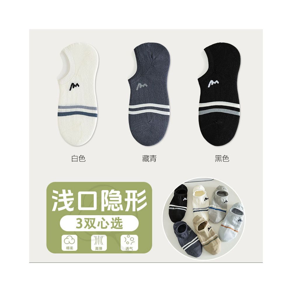 Socks men summer letter M boneless stitching invisible boat socks two bar striped short socks men exposed ankle wearing cotton image 19