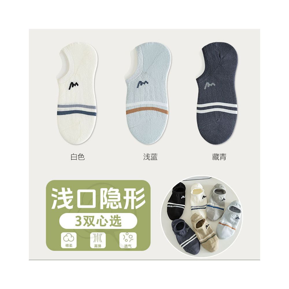 Socks men summer letter M boneless stitching invisible boat socks two bar striped short socks men exposed ankle wearing cotton image 21