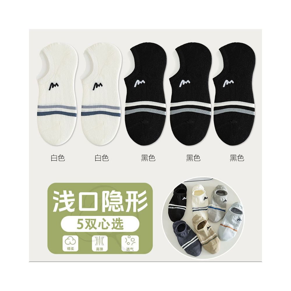 Socks men summer letter M boneless stitching invisible boat socks two bar striped short socks men exposed ankle wearing cotton image 31