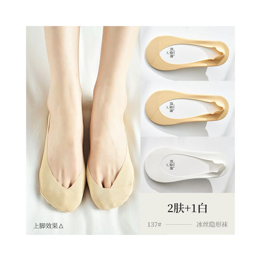 Ice silk cotton bottom boat socks for women anti slip and non falling heels summer thin design ultra shallow mouth low top single shoes high heels invisible socks