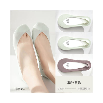Ice silk cotton bottom boat socks for women anti slip and non falling heels summer thin design ultra shallow mouth low top single shoes high heels invisible socks image 2