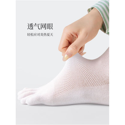 Hengyuanxiang five finger socks for women pure cotton deodorant spring and summer thin mid tube socks mesh breathable short socks boat socks image 5