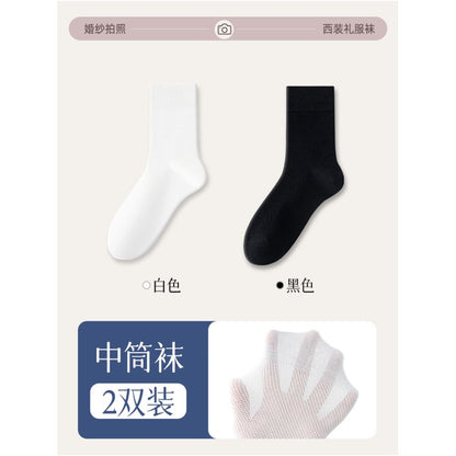 Essential socks for wedding photos pure cotton black and white summer thin suit leather shoes men s business mid tube socks image 55