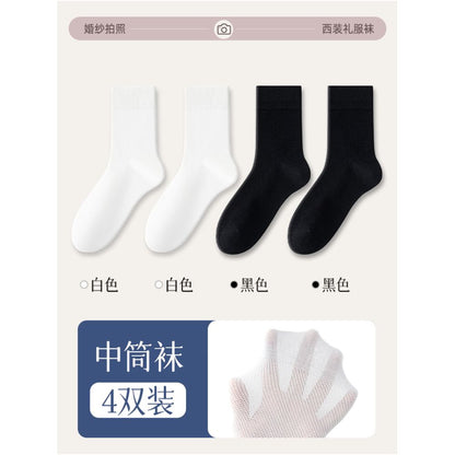 Essential socks for wedding photos pure cotton black and white summer thin suit leather shoes men s business mid tube socks image 57